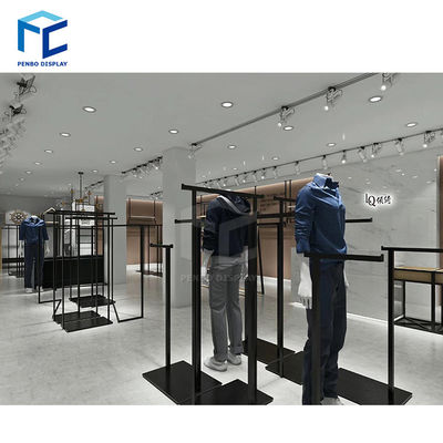 Black Golden Color Wooden Clothes Display Rack For Shop Interior Design