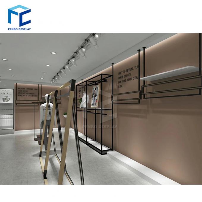 Black Golden Color Wooden Clothes Display Rack For Shop Interior Design